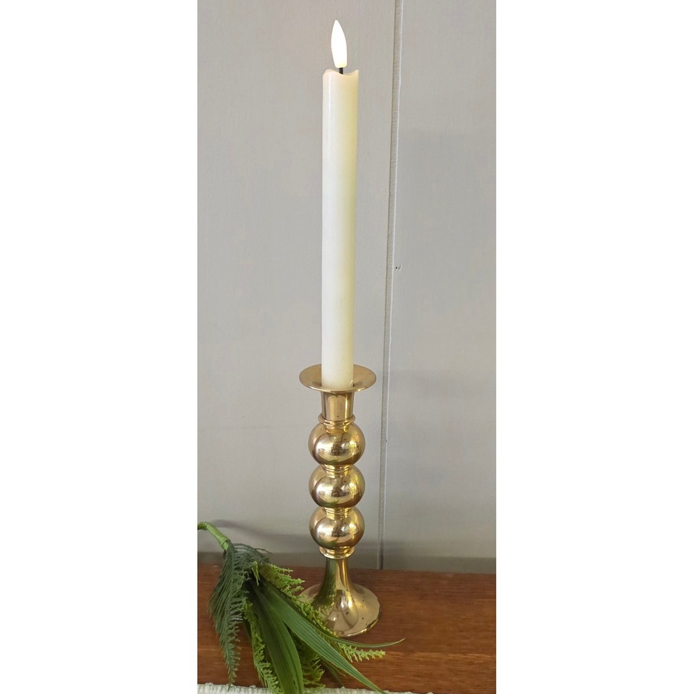 Vintage Teleflora Brass Candlestick Holder Triple Ball Beaded Stem Made in India
